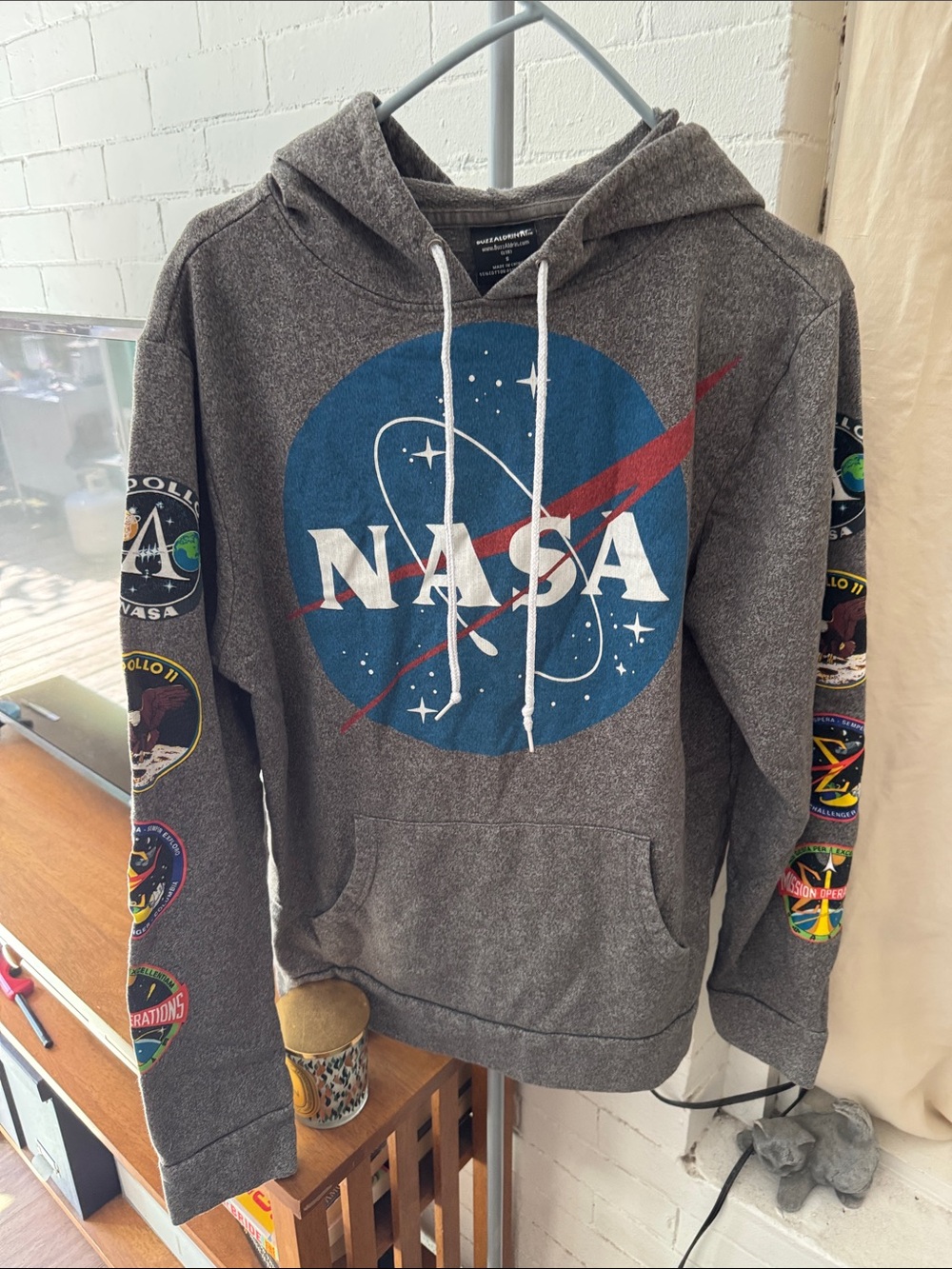 NASA Branded Gray Pullover Hoodie with Blue Logo